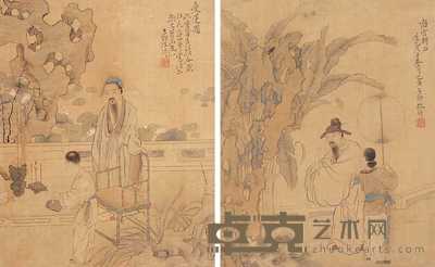 改琦 爱莲图 对轴（二件） 31×25cm×2